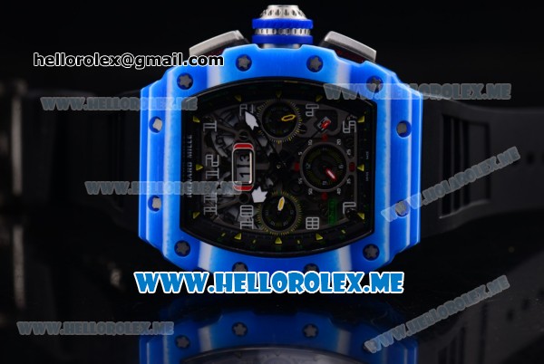 Richard Mille RM 11-03 Swiss Valjoux 7750 Automatic PVD Case with Skeleton Dial and Black Rubber Strap Blue Bezel - Click Image to Close